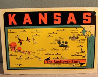 Vintage 1960's Kansas the Sunflower State Window Decal Sticker by Lingren-Turner, Co. Made in the USA