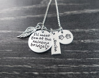 Pet Memorial Jewelry / Charm Necklace / I'll meet you at the rainbow bridge / Pet Memorial Jewelry / Loss of Pet
