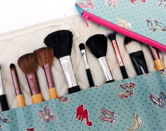 Makeup brush organiser and bag, brush holder and bag set, green brush holder, blue brush holder, sister gift, green gift, blue gift