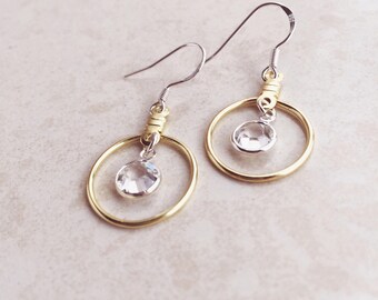 Mixed Metal Earrings, Gold Dangle Earrings, Small Earrings, Bridesmaids Earrings, Silver Modern Earrings, Diamond Wedding Earrings, Statment