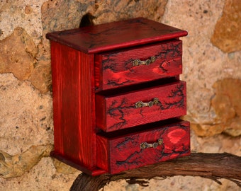 Red Wooden Apothecary Chest,Red Wood Chest,Apothecary Box,Wood Apothecary Cabinet,Jewelry Storage,Wood Mini Chest,Jewelry Chest,Trinket Box