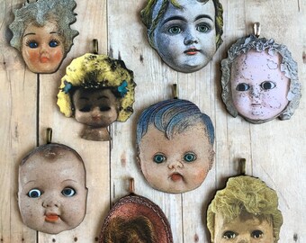 Doll Head Necklace Vintage Dolls Oddity Jewelry Curiosities Unique Accessories Illustration
