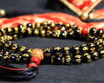Black Bodhisattva * Compassion * Buddhist * Buddha * Om Mani Padme Hum Mantra * this Mala's Guru Bead was blessed by the Dalai Lama in 2011