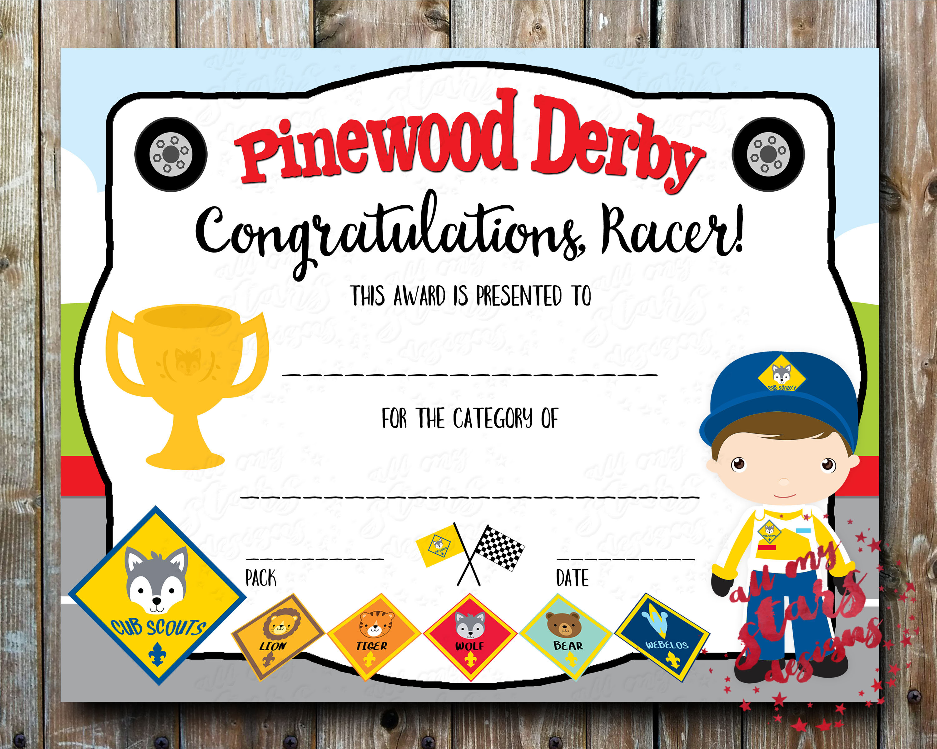 Free Printable Pinewood Derby Certificates Printable Word Searches