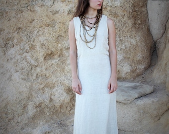 Sleeveless Frayed Raw Silk Dress~