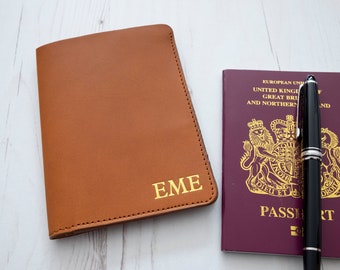 MONOGRAM - Passport Holder Cover Custom Personalized initials - Tan