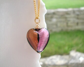 Murano Glass Tricolor Heart Necklace