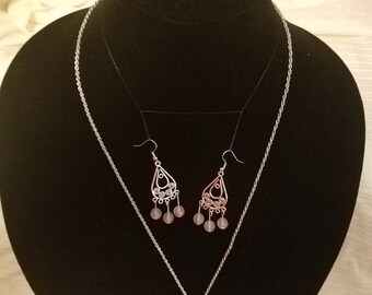 Pink Gem Necklace and Earrings