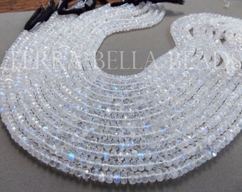 6.5" half strand AAA RAINBOW MOONSTONE faceted gem stone rondelle beads 5mm