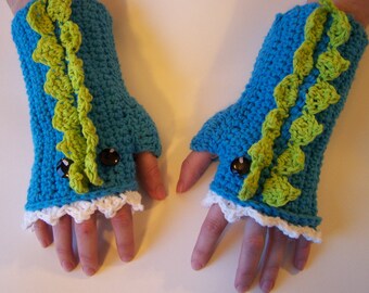 Hand Crocheted Dragon Arm Warmers/Fingerless Gloves