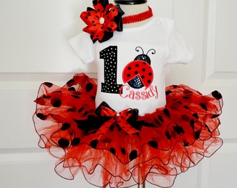 Ladybug birthday Outfit,first birthday outfit girl,Red black polka dot tutu,Cake Smash Outfit Girls,Ladybug first Birthday, Ladybug dress