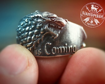 Game of Thrones Direwolf Ring of House Stark - 925 Sterling Silver - US Size 8/9/10/11/12