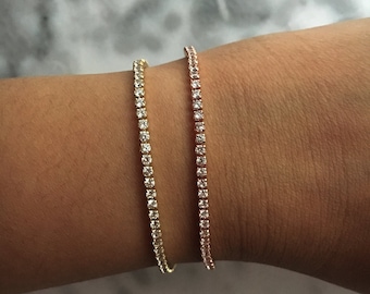 SKINNY B Slim Crystal Gold / Rose Gold / Platinum Stacking Stackable Layering Tennis Bracelet
