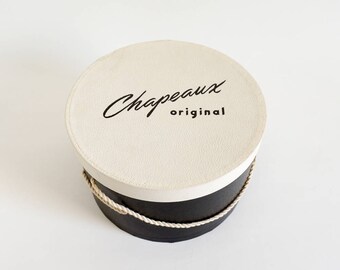 Vintage 1950s Hat Box / Chapeaux Originals Hat Box 11x6.5"h VGC / Black White Boudoir Display Set Prop Storage