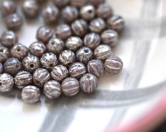 Little Tinkerbell - Premium Czech Glass Beads, Milky Lavender, Mercury Finish, Baby Melon Rounds 4mm - 25