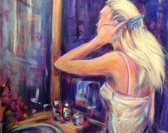 Woman Painting Girl Brushing Hair Original Painting 30 x 24"