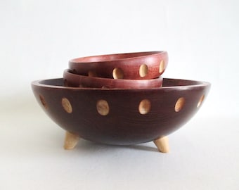 Baribocraft Footed Wood Salad Bowl 2 Individual Bowls Maple Made in Canada Mid Century Modern