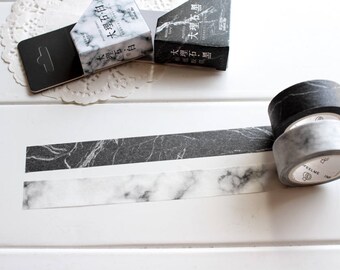 Marble Washi Tape, White Black Washi Tape, Monochrome Minimalist Planner Tape Stickers (GM-107, GM-108)