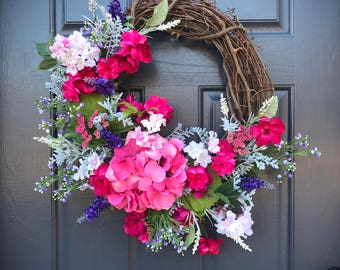 Spring Hydrangea Wreath, Spring Wreaths, Spring Door Wreaths, Door Decor, Hydrangea Wreaths, Pink Door Wreath, Pink Hydrangeas, Gift for Her