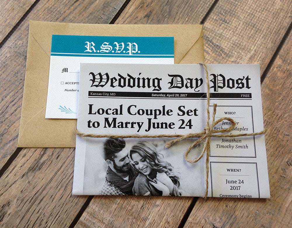 SAMPLE 4page Wedding Newspaper Invitation package.