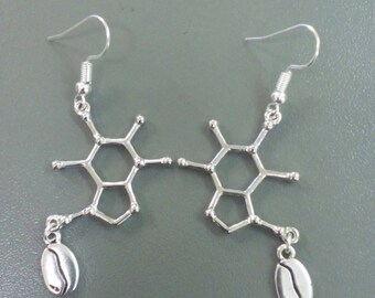 Caffeine Coffee Earrings - Caffeine Earrings - Molecule Earrings - Chemistry Earrings - Science Earrings - Coffee Bean Earrings