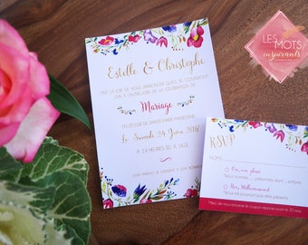 Rose gold flowers wedding invitation