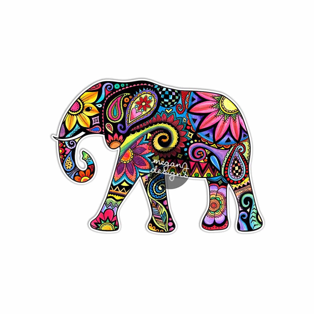 Elephant Car Decal Colorful Design Bumper Sticker Laptop Decal