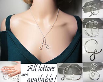 925 Sterling Silver Initial Necklace Name Pendant Letter Necklace Large Letter Pendant Monogram Necklace Personalized Unusual Gift for Her