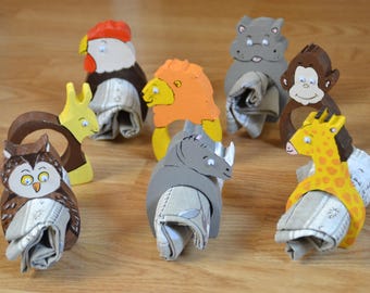 Set of napkin rings in the shape of animals