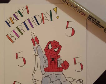 Kid lego spiderman 5th birthday card