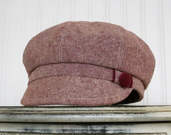 Womens Newsboy Hat, Maroon Linen, Womens Hats, Newsboy Cap, Made To Order