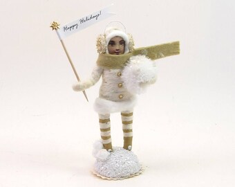 READY TO SHIP Vintage Inspired Spun Cotton Bundled Up Girl Figure