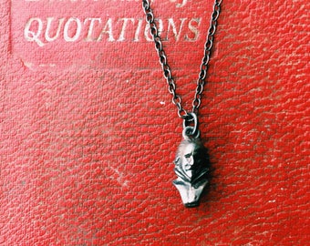 Antique Shakespeare Bust Pendant Black Sterling Silver Necklace