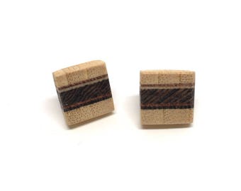 Wooden ear studs with sterling silver, earrings made of wood