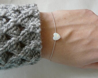 Heart bracelet, Opal heart bracelet, Blue opal bracelet, Sterling silver bracelet, Heart bracelet, Simple bracelet, Everyday bracelet