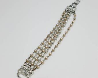 Beautiful Multi-Chain Bracelet with Faux Pearls Signed by STAR