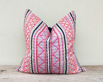 Vintage Cotton Tribal Hand Print Patch Work Pillow Case 20" x 20" Pieces Of Retro Tribal Costume