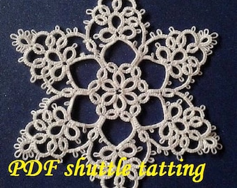Snowflake NADIA. PDF Original Shuttle Tatting Pattern. Star. Instant Digital Download. Tatting yourself. xmas gift. schemat frywolitki.