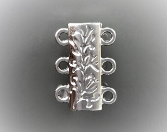 Magnetic clasp 3 rows metal color silver