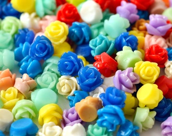 200 Pc. Tiny Resin Rose Flower Cabochons 7.5 mm