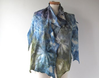 Felted scarf Blue grey felt scarf, Green blue scarf plant print scarf, blue wool scarf women felt shawl by Galafilc outdoors gift