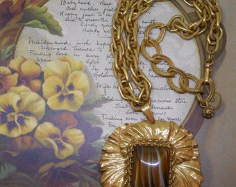 MIRIAM HASKELL Russian Gold Pendant Necklace & Chain NG33