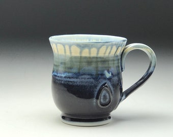 Wheel thrown mug, Ceramic tea cup, purple blue glaze, hand thrown mug, large coffee cup, porcelain coffee mug, 16oz, Gabriel Kline Pottery