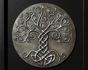 Yggdrasil: The World Tree. Cold-cast Relief Sculpture with NICKLE SILVER finish. Norse Viking Mythology Tree of life