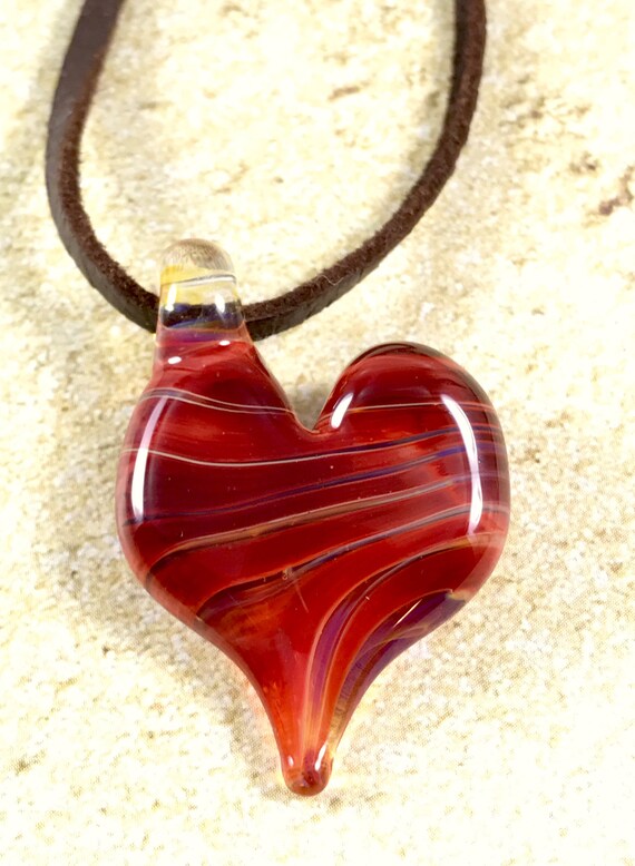 Heart necklace glass beads pendant Handmade custom jewelry