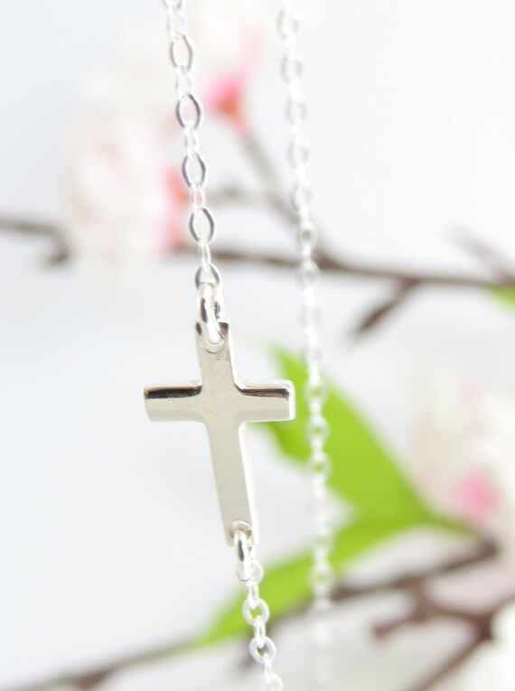 Silver Sideways Cross Necklace Extra Tiny Sterling Silver