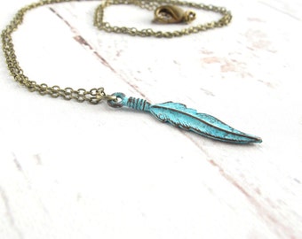 Minimalist Necklace-Feather Necklace-Boho Feather Necklace-Feather Jewelry Women-Turquoise Feather Necklace-Necklace Gifts for Girlfriends