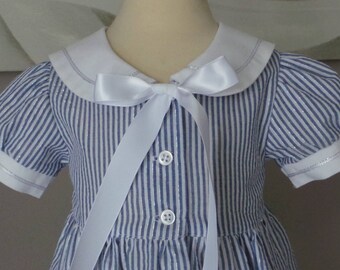 dress 12 months seersuker nautical blue and white