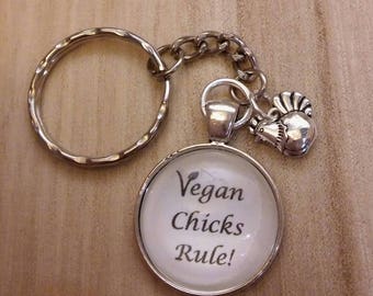 Custom made Vegan Vegetarian keyring key fob gift present