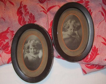 Miniature 1897 Cupid Awake and Cupid Asleep Antique Picture Set - Pair of M. B. Parkinson Black & White Photographs in Original Tin Frame